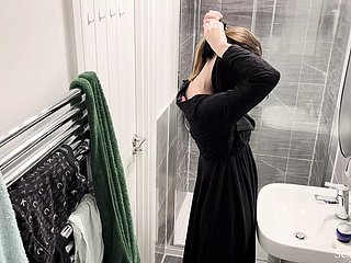 OMG!!! Hidden cam with respect to AIRBNB chamber smelly muslim arab girl with respect to hijab pulling shower coupled with masturbate